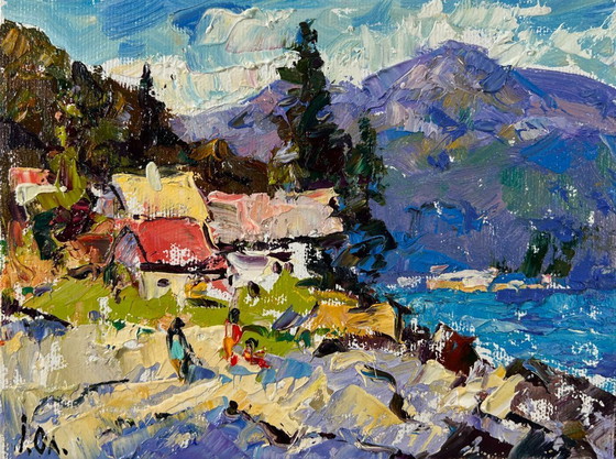 Image 1 of Original Oil Painting Summer Coastal Landscape Silence in the mountains