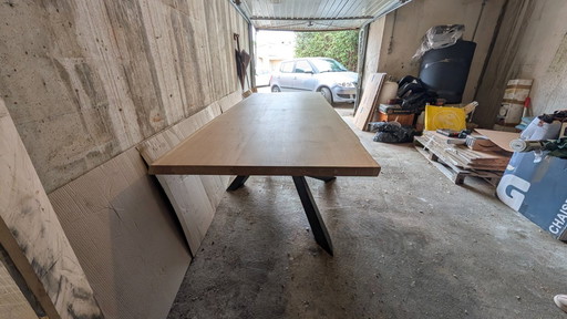 Solid oak table, 2.4m, with asymmetrical mikado base and a completely unique design