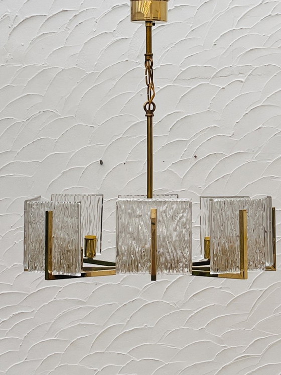 Image 1 of Vintage messing ijsglas kroonluchter