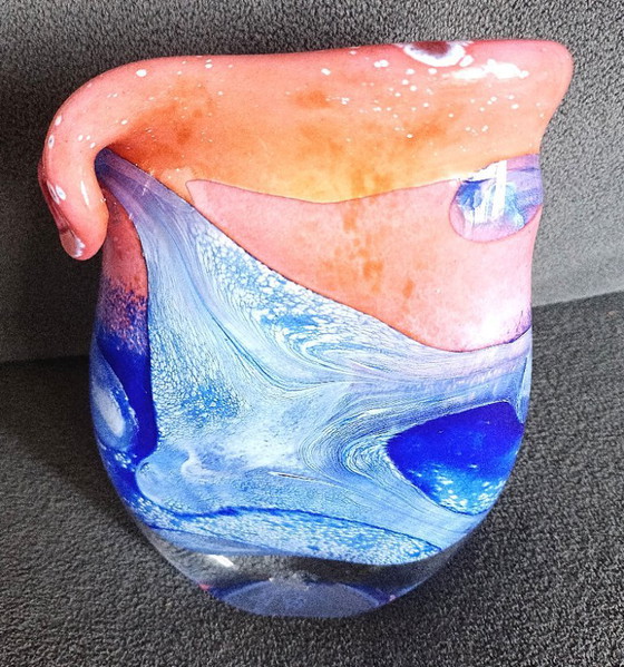 Image 1 of Skulpturale Vase aus mundgeblasenem Glas, signiert Gambier 1996 – Französische Glaskunst