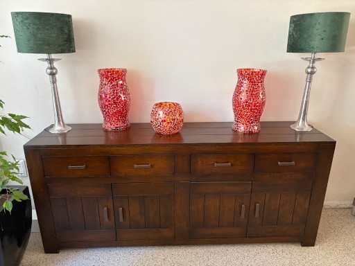 Sideboard 200 cm. Solid dark oak. 4 drawers, 4 doors.