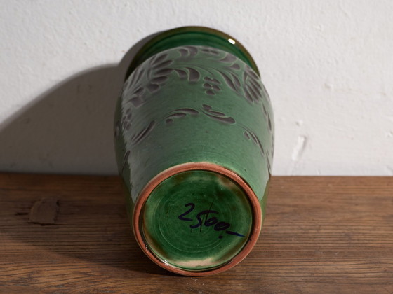 Vintage Glazed Ceramic Vase, Central Europe, circa 1950, Green (photo 6 of 7)