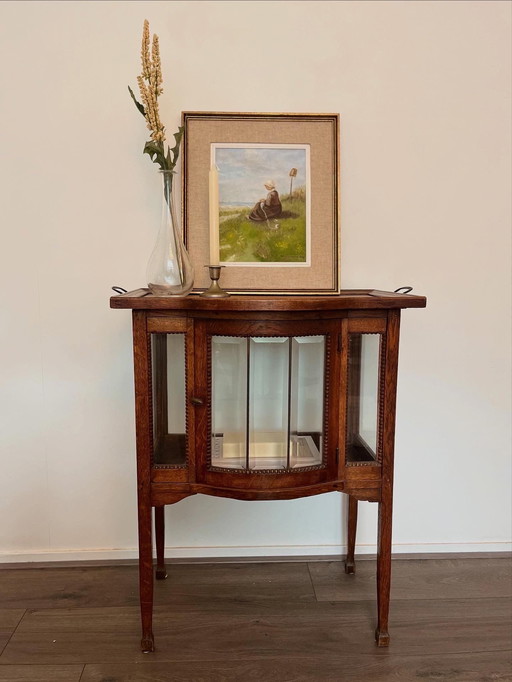 Houten theekastje bruin facet geslepen glas