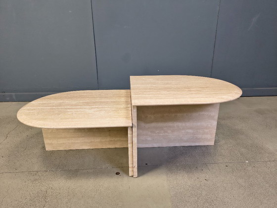 Image 1 of Pair of vintage travertine coffee tables or side tables, 1970s
