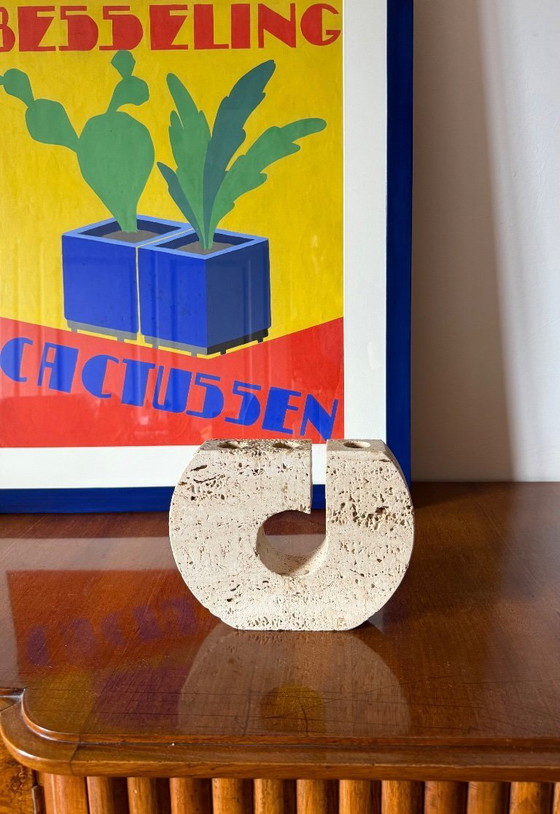 Image 1 of Enzo Mari, brutalistische travertijnen kandelaar, Fratelli Mannelli Italië 1970