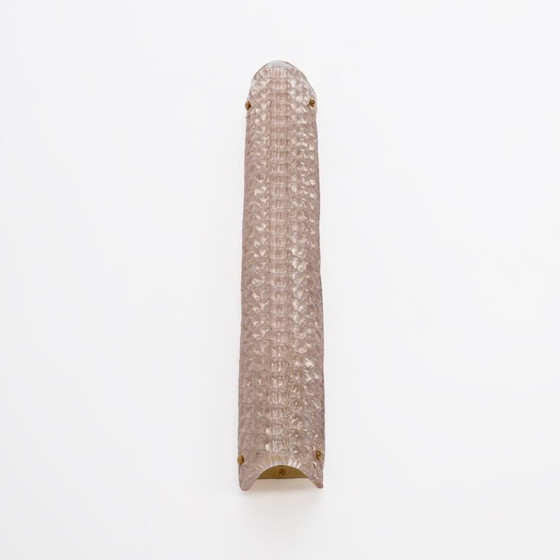 Image 1 of Coppia di applique da parete moderne in ottone italiano e vetro di Murano con texture rosa chiaro