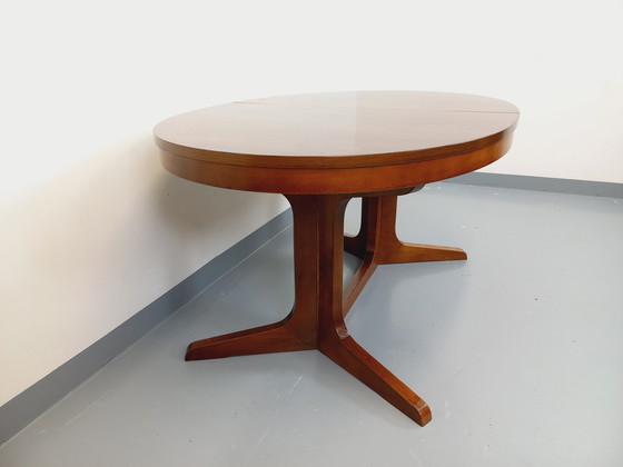 Image 1 of 60s-70s vintage Baumann elm wood oval dining table with extensions