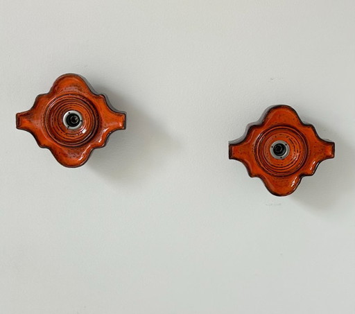 Pair of vintage sconces, brown and orange ceramic, Sweden 1960