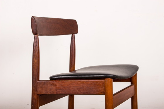 Image 1 of Set of 4 Danish Teak Chairs in Black Skaï by P.E. Jorgensen for Farso Stolefabrik 1960