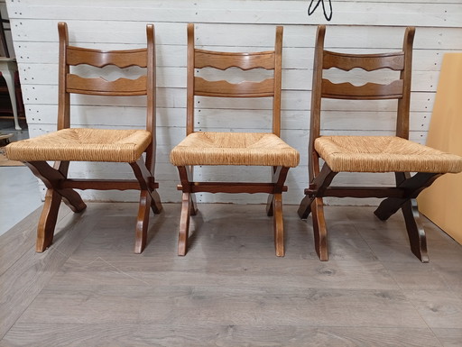 Sedie vintage in rovere con seduta in vimini