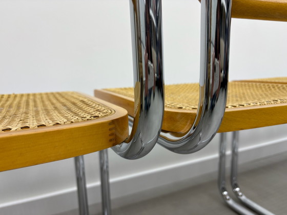 Lot de 4 chaises tubulaires Cesca en cannage, Chaises de salle à manger, Chrome, Rotin, Marron (photo 5 sur 15)