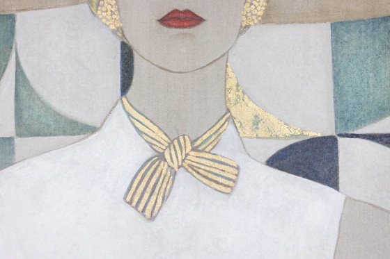 Image 1 of Toile Peinte Représentant Une Élégante Années 1950. Contemporain.