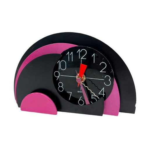 Horloge de cheminée style Memphis - Années 1980, Postmoderne, Noir et Rose