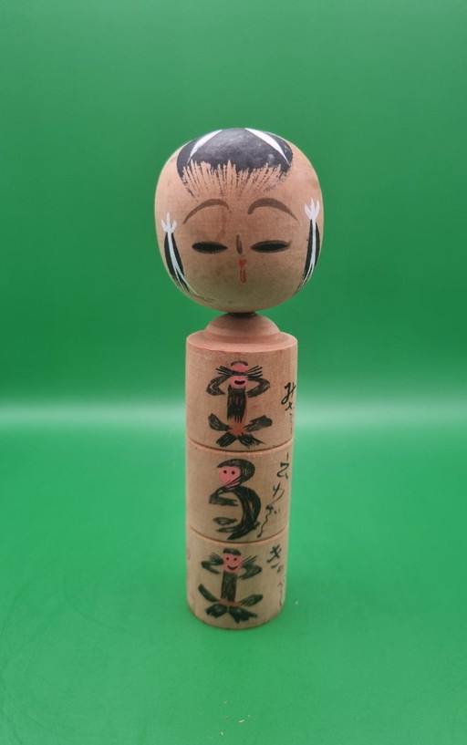 Vintage Mizaru, Kikazaru, Iwazaru kokeshi van Hakugen