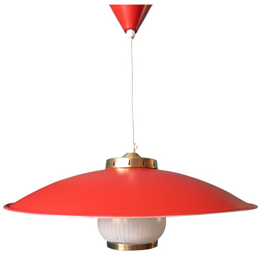 Vintage Deense rode metalen hanglamp, 1950