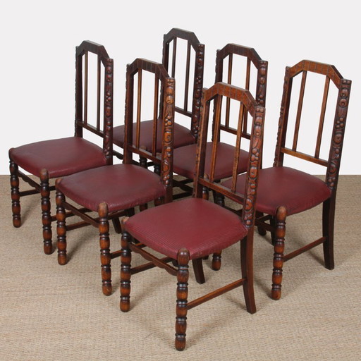 Set van 6 art-deco stoelen, Frans werk uit de jaren 30.