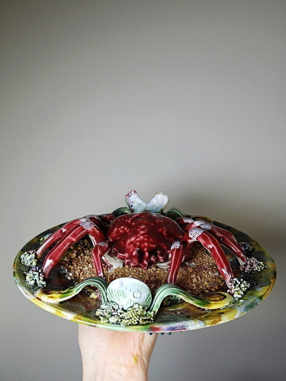 Image 1 of Trompe-l’oeil crab slushie plate Caldas da Rainha Portugal vintage