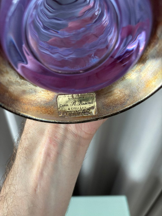 Vintage Italian Hand-Blown Amethyst Glass Vase With Brass Mounts – R. Frisina, Reggio Calabria (photo 12 of 12)