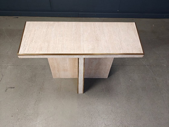 Image 1 of Vintage travertine and brass console table, 1970s