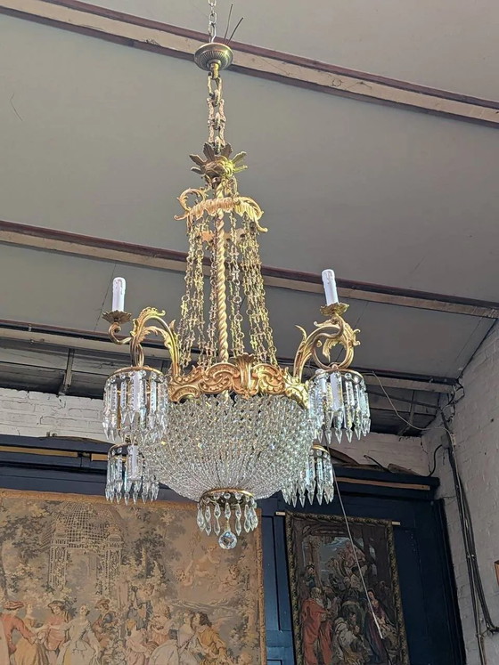 Gran lámpara de araña de cristal de 155 cm de altura, de estilo rococó, con 8 brazos de luz. (photo 3 of 12)