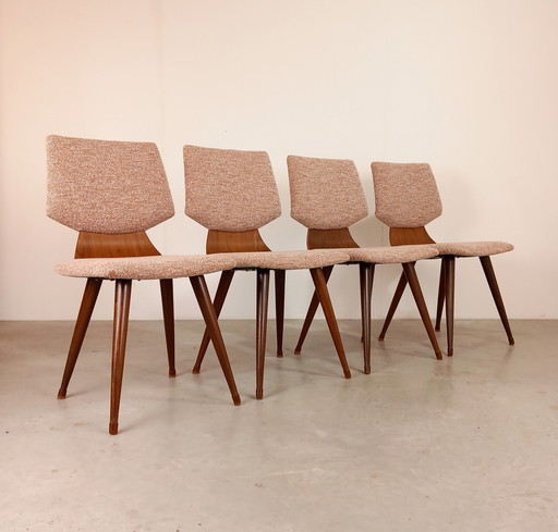 4x  Mid-Century eetkamerstoel nieuwe stoffering| Vintage design