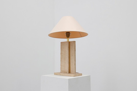 Image 1 of Travertin und Messing Tischlampe von Belino im Hollywood Regency Stil