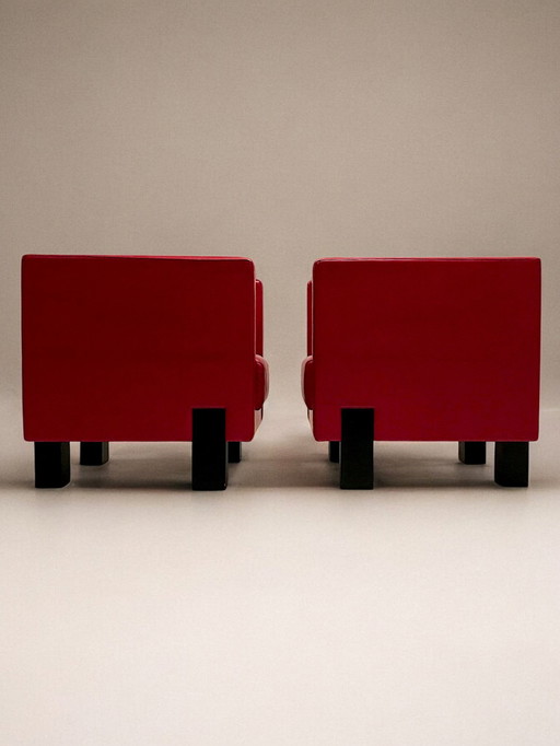 Poltrona Frau - Pair of Leather Armchairs Model "Moji" - c. 2000 - Italy