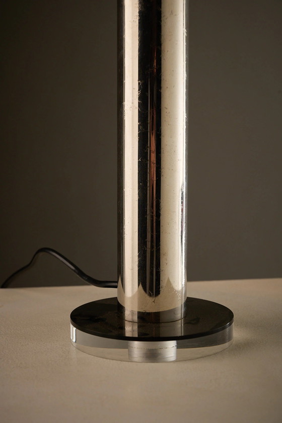 Artiforte Cylindric Acrylic and Chrome Table Lamp, White (photo 5 of 10)