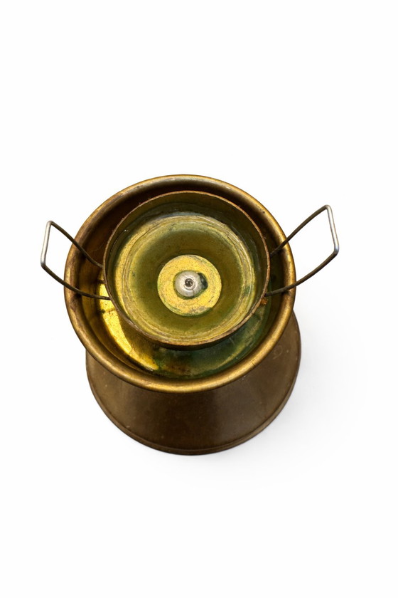 Image 1 of Art Deco Votive Candle Holder - Frosted Etched Glass & Brass Base - 1930s