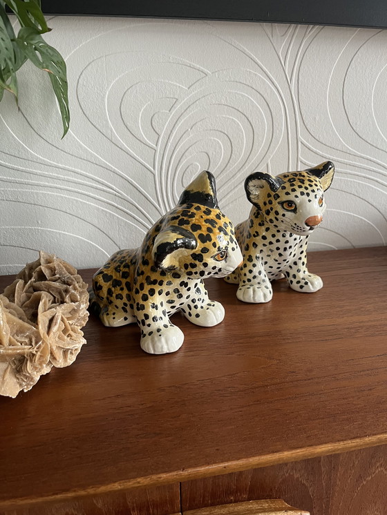 Image 1 of Set of 2 Italian Vintage Hand-Painted Ceramic Tigers