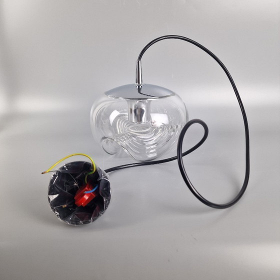 Image 1 of Vintage Space Age pendant lamp - Peill & Putzler "Wave" / "Futura" - 1970s Germany - Glass and Metal - Ø 22 cm. Space Age Design