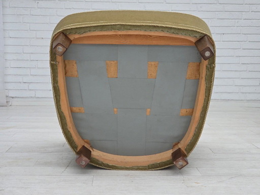 Poltrona danese degli anni '70, velluto verde originale, legno di quercia.