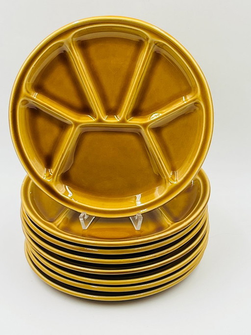 Lot de 6 Assiettes Fondue Gien Caramel Vintage – servies, Ceramic