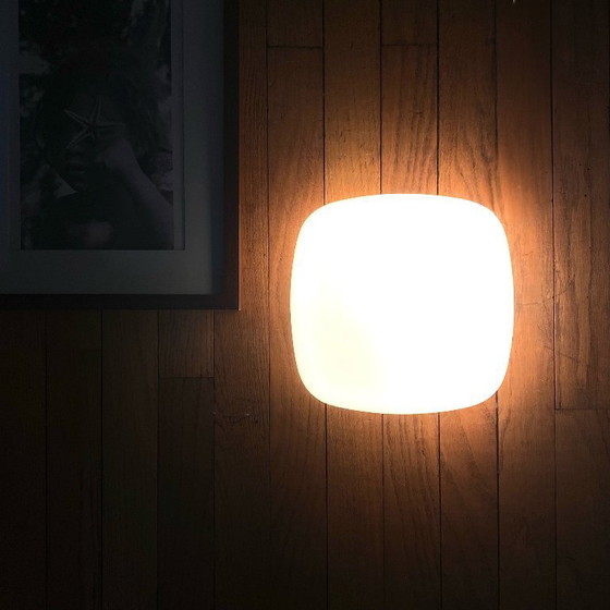 Image 1 of Lampada da parete/soffitto quadrata in vetro opalino bianco, lampadario vintage anni '60-'70, 25 cm