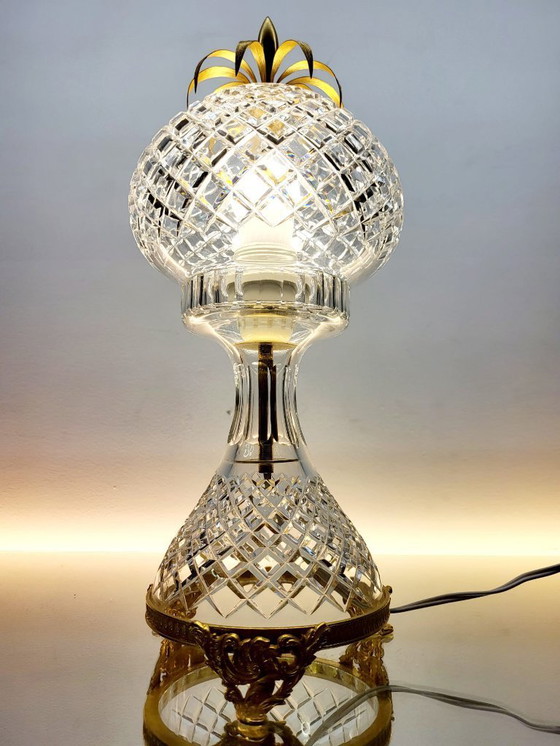 Image 1 of Val Saint Lambert crystal table lamp - vintage pineapple shape 1960s - 1970s