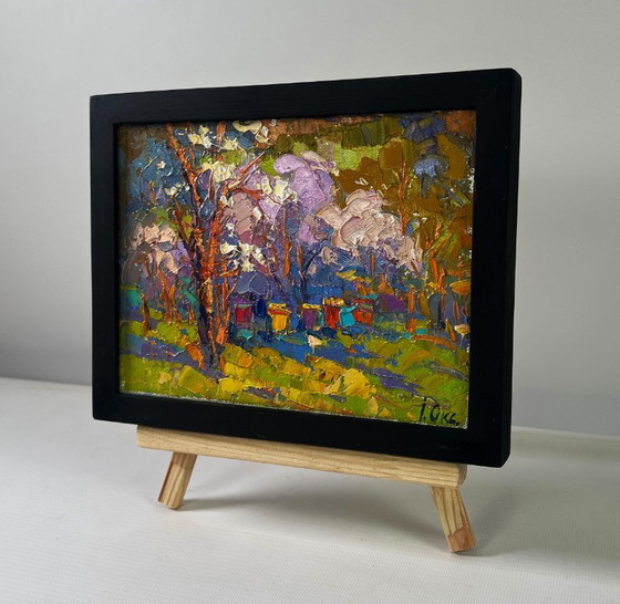 Image 1 of Original Oil Painting Summer Forest Landscape Sunny day at the apiary