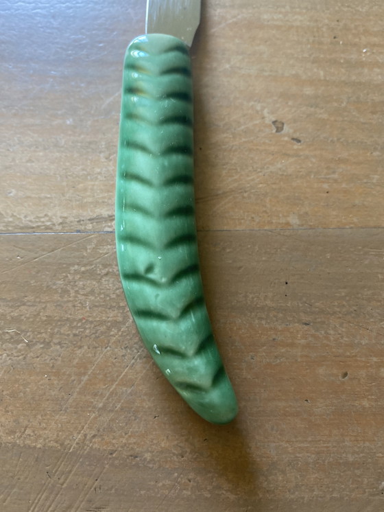 Image 1 of Plat et son couteau barbotine Sarreguemines