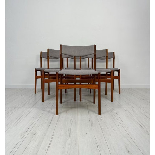 Ensemble de 6 chaises de salle à manger vintage en teck danois par Erik Buch 60s