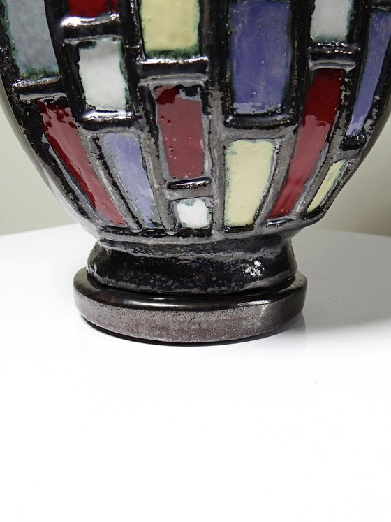 Image 1 of Large modernist vase in vintage black glazed ceramic art pottery from the 1950s-1970s