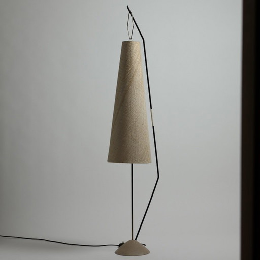 Rare Lampadaire Kaiser Leuchten avec abat-jour en fibre tressée, Allemagne, années 1950