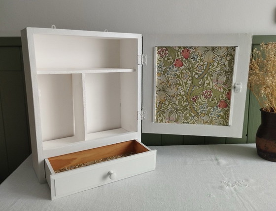 Image 1 of White Painted Wooden Medicine Cabinet - William Morris Interior Wallpaper