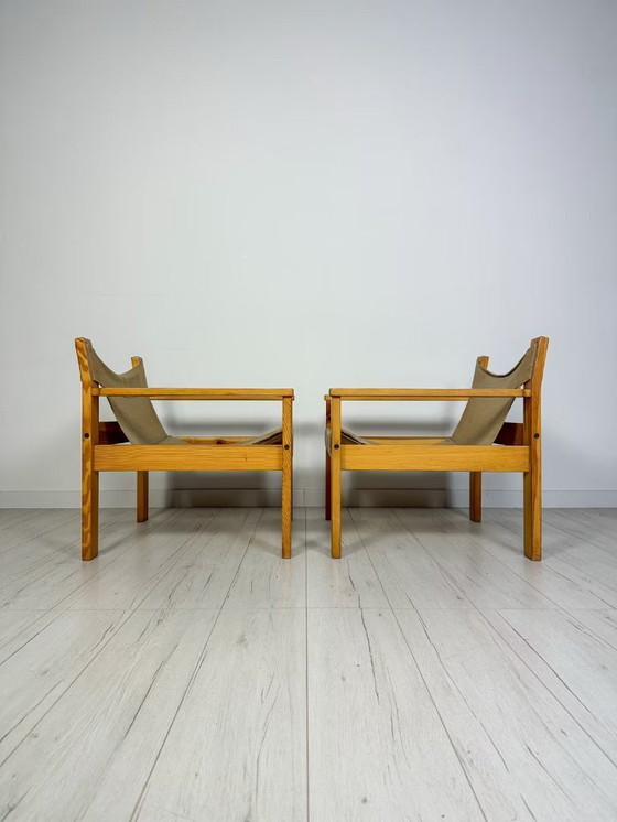 Image 1 of 2x Sedie da salotto in pino e tela di Erik Wørts per IKEA anni '70