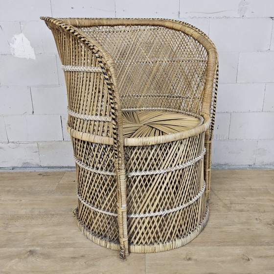 Image 1 of Vintage geweven Rotan / Rattan Stoel / luie bohemian stoel ( lazy Rotan chair )