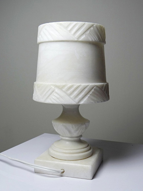 Image 1 of Night light lamp in carved white alabaster, classical style, circa 1950-1970
