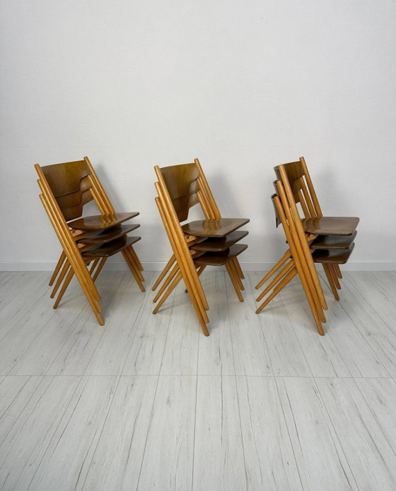 Image 1 of Vintage Hiller stapelbare multiplex stoelen, Duitsland, jaren 1950, in de stijl van Egon Eiermann.