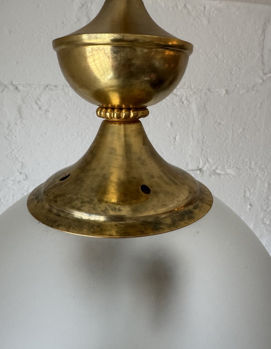 Image 1 of Lámpara de araña con forma de globo grabado y esmerilado de los años 70