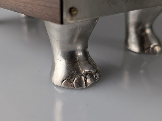 Image 1 of Almazán Rhino Bottle Holder, Mid-Century Modern Wood & Nickel Silver, 1960s