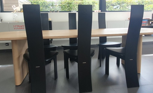 Set Van 6 Vintage Zwarte 'Iris' Stoelen – Van Den Berghe - Pauvers – eetkamerstoelen, Wood, Leather (photo 2 of 9)