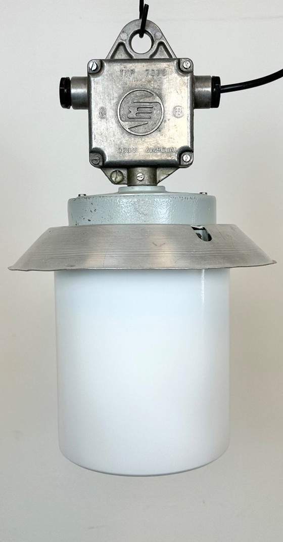 Image 1 of Industrial Aluminium Light with Milk Glass Cover from Elektrosvit, 1970s