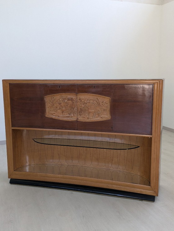 Image 1 of Dassi - Vittorio Dassi - Table d'appoint - Cristal, Bois, Laiton - Intérieur miroir